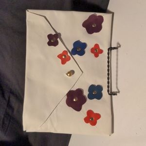 Genuine Leather Handmade Envelope Clutch White/Orange/Plum/Blue Flower R…